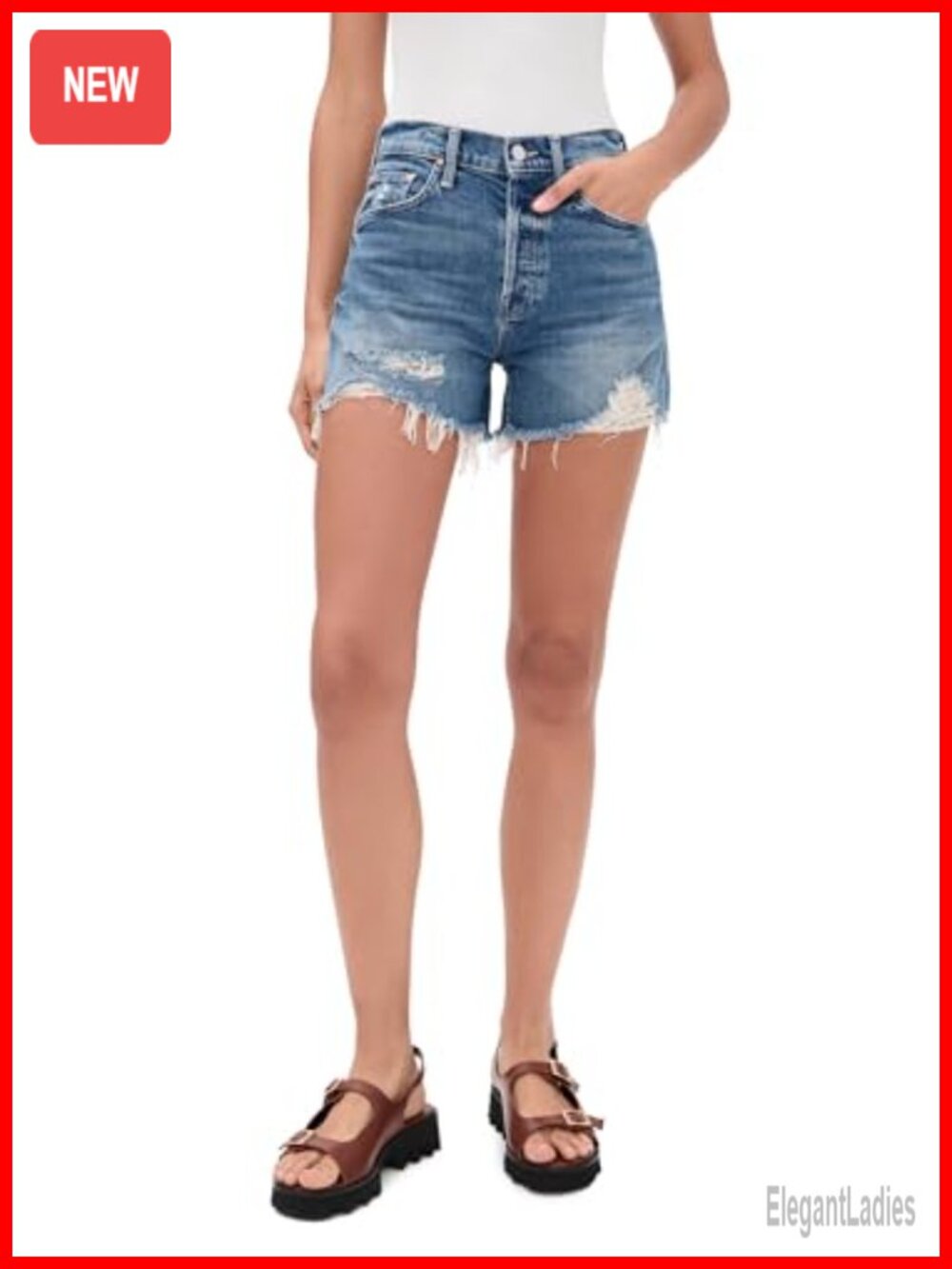Mid Rise Loose Fit Distressed Denim Jean Shorts